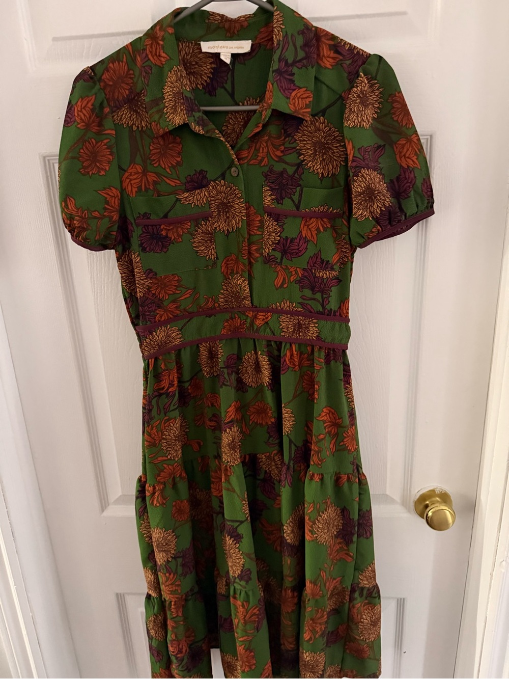 Green Floral Button-Front Midi Dress